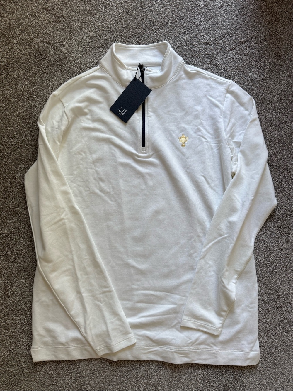 Dunhill White Long-Sleeve Half-Zip Sweater with Gold Logo